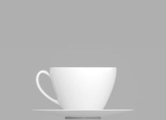 3d rendering. white coffee or tea cup on the dish with gray background
