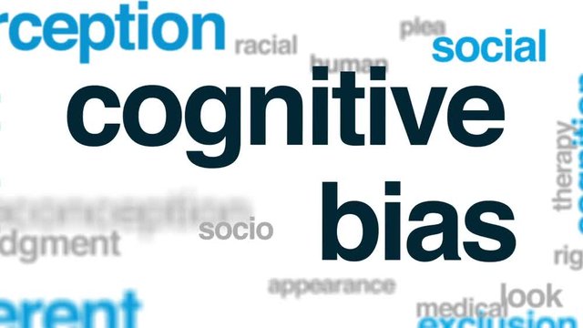 Cognitive bias animated word cloud, text design animation.