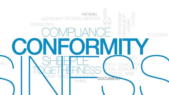 Conformity animated word cloud, text design animation. Kinetic typography.