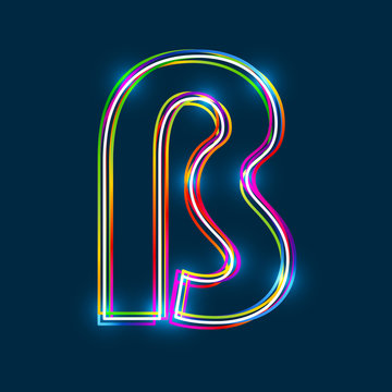 Letter ß - Vector multicolored outline font with glowing effect isolated on blue background. EPS10