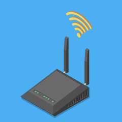Wireless technology devices isometric router. Flat vector illustration