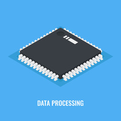 Computer micro chip, electronic element equipment in isometric style vector