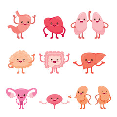 Human Internal Organs, Cartoon Characters Set