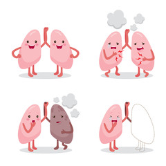Lungs Healthy And Sickness Set, Cartoon Character, Human Internal Organ, Physiology, Sickness, Medical Profession, Morphology, Body, Organs, Health 