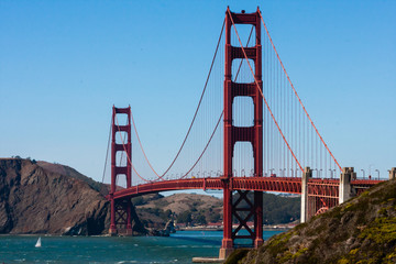 golden gate bridge with sailboat in water