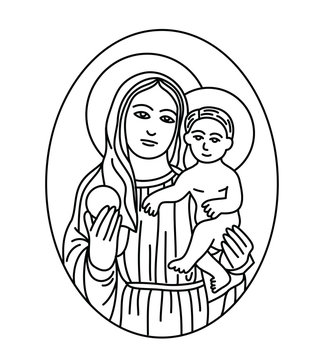 recommend clip art: Virgin Mary with baby Jesus Sketch Drawing, art line vector design