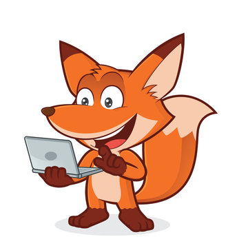 Fox holding a laptop