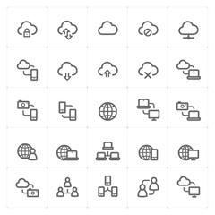Icon set - network and connectivity outline stroke vector illustration