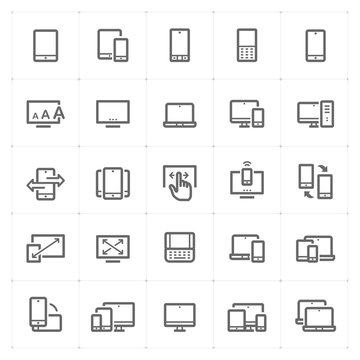 Icon set - device and responsive outline stroke vector illustration