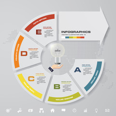 Modern 5 steps with arrow infographic element with set of icons for presentation. EPS10.