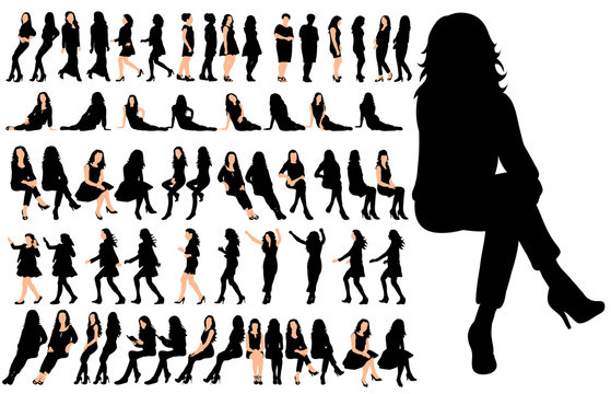 Vector, isolated, set of sitting people, a collection of silhouettes