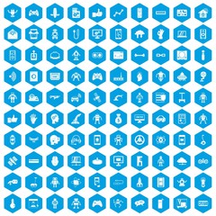 Fototapeta na wymiar 100 robot icons set blue