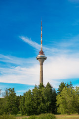Naklejka premium Tallinn TV Tower over blue sky.