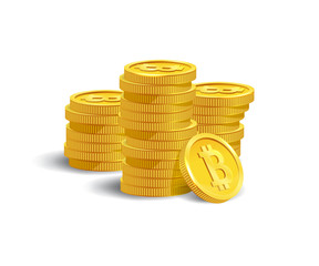 Golden bitcoin bunch. Vector illustration.