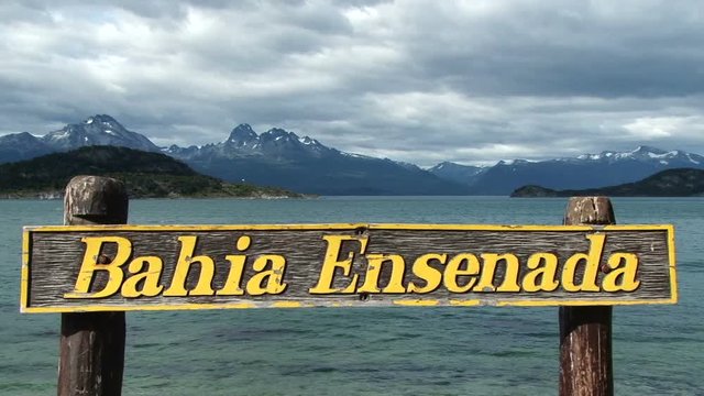 Bright sign of Bay Ensenada in Tierra del Fuego National Park, Argentina