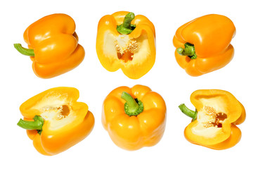 Bulgarian pepper yellow isolated set, cut in half