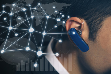 wireless headset and communication network concept.