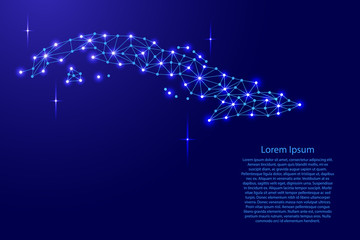 Naklejka premium Cuba map of polygonal mosaic lines network, rays and space stars of vector illustration.