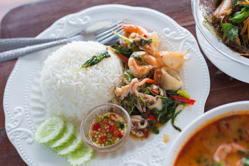 Basil fried rice, sardines in tomato sauce.