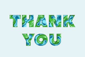 Thank you greeting card. 3d paper cut concept design. Vector paper carving typographical background 