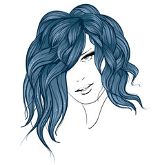 Fashion Style. Sketch. Beauty girl face on a white background