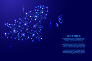 Guernsey map of polygonal mosaic lines network, rays and space stars of vector illustration.