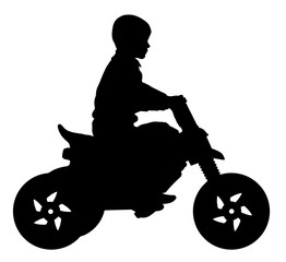 Child riding an electric motorcycle car silhouette
