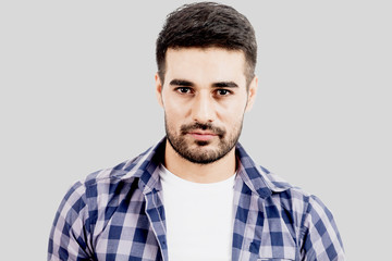 Obraz premium Portrait of handsome man on gray background