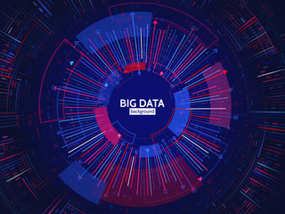 Big data connection structure. Abstract element with lines, dots and binary code. Big data visualization. Futuristic infographic vector  illustration.