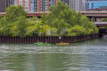 Kajak Fahrer paddeln auf Chicago River