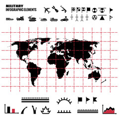 Military infographics elements with world map and icons