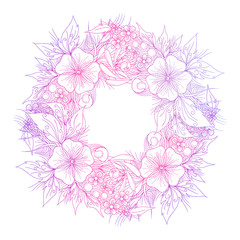 Romantic floral frame with flowers, vector illustration, card design template