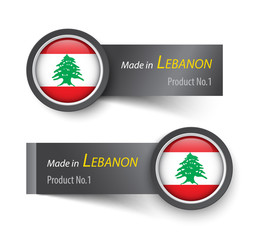Flag icon and label with text made in Lebanon