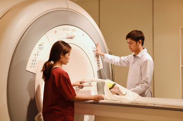 veterinarian doctor working in MRI scanner room