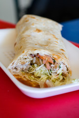 Fish burrito on a white plate