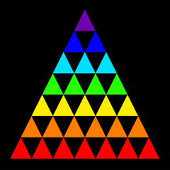 Rainbow triangle consisting of many small triangles, composed of