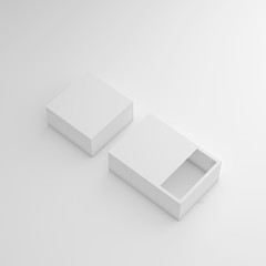Box paper mockup square slide on white floor with path