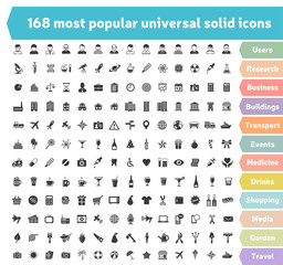 168 universal Icons. Each icon is a single object. Vector