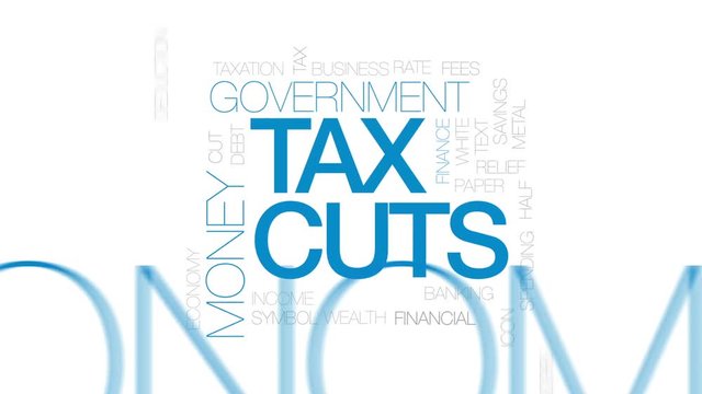 Tax cuts animated word cloud, text design animation. Kinetic typography.