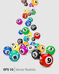 Vector Colorful Bingo balls fall randomly. Lottery Number Balls Isolated. Colored balls isolated. Bingo ball. Bingo balls with numbers. Realistic vector. Vector isolated illustration. - obrazy, fototapety, plakaty