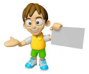 3D Child Mascot is holding a business card. Work and Job Character Design Series 2.
