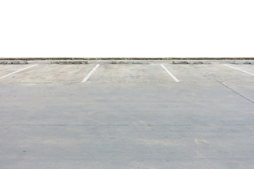 Empty parking lot on white background with clipping path