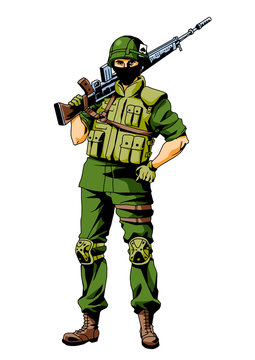 War soldier character with a gun,illustration,art,logo,color
