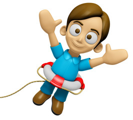 3D Man Mascot unclasp both hands jumping. Work and Job Character Design Series 2.