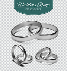 Gold vector wedding rings isolated on trasparent background. Vector illustration. Marriage invitation elements.