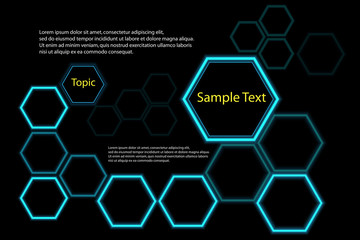 Hexagonal lighting background on black