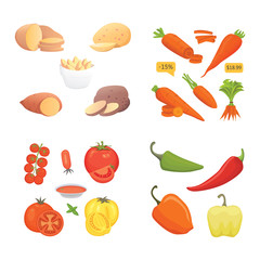 Farming production, vegetables icons set. Healthy food