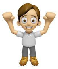 3D Man Mascot is cheering hands spread wide. Work and Job Character Design Series 2.