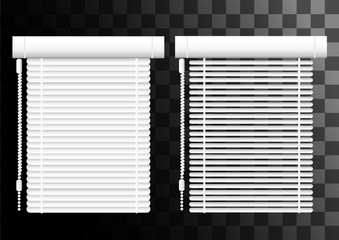 Window shutters. Office interior blinds. Window decor. Horizontal window blind. Vector illustration. Grey window blinds. Office accessories. Web site page and mobile app design vector element