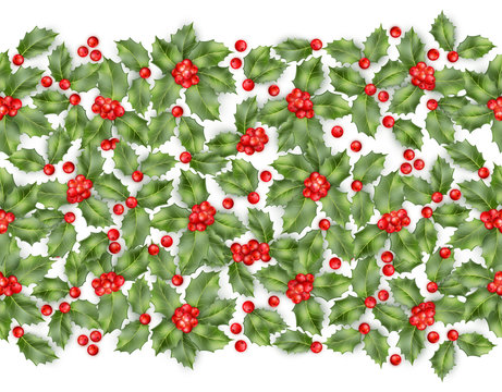 Seamless border from Christmas holly berry. EPS 10 vector